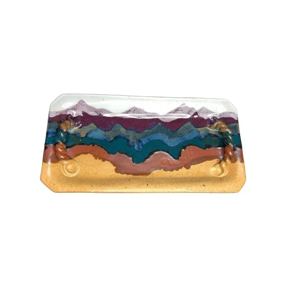 Anita Garfain Studio Pottery Stoneware Relish Tray Mountain Scene Handmade MCM